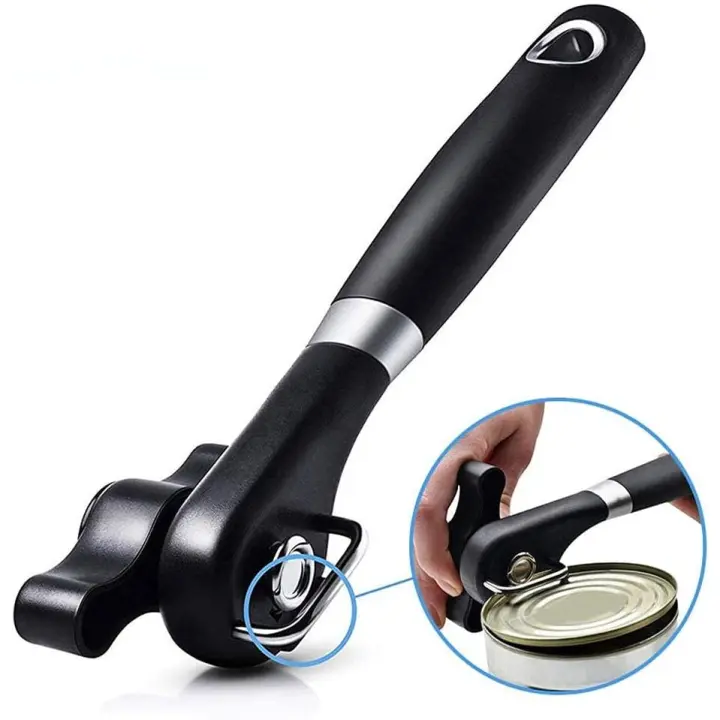 Abrelatas con borde liso manual, abrelatas de mano, sin borde afilado, con mango blando, abrelatas de corte de acero inoxidable de grado alimenticio, abrelatas profesionales de ergonomía, adecuadas para cocinas y restaurantes - 1