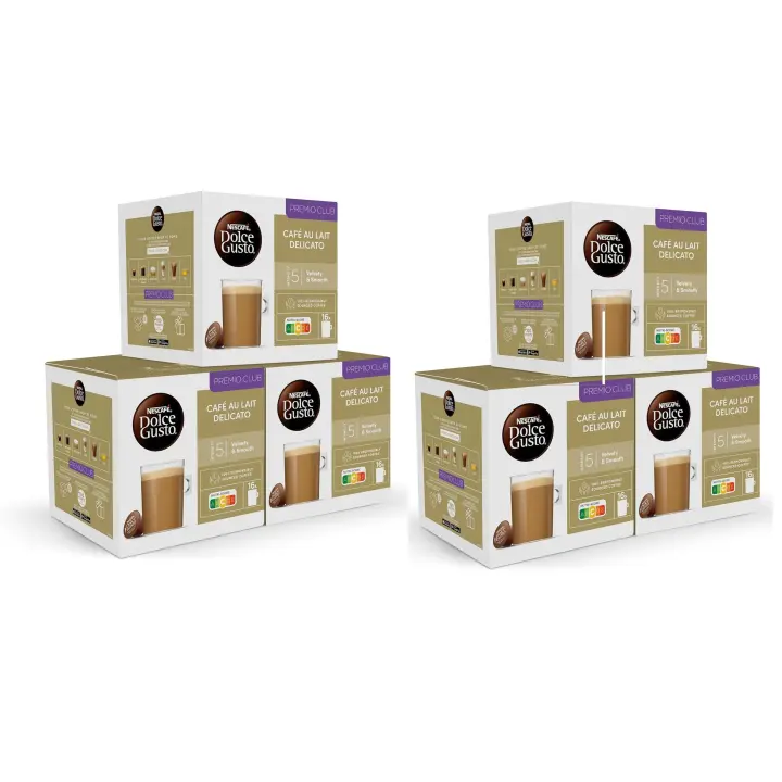 NESCAFÉ Dolce Gusto Café con Leche delicato- 96 cápsulas, Tueste medio con notas sutiles a caramelo (pack  6x 16) - 1