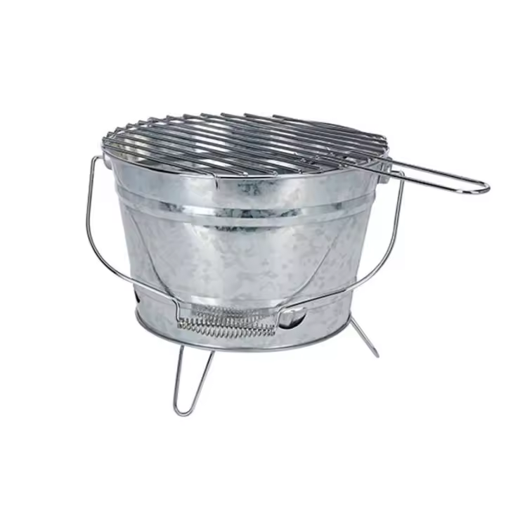 Bbq Barbacoa Zinc Barril Ø27cm Parrilla Cromada 3 Pies Plegables - 1