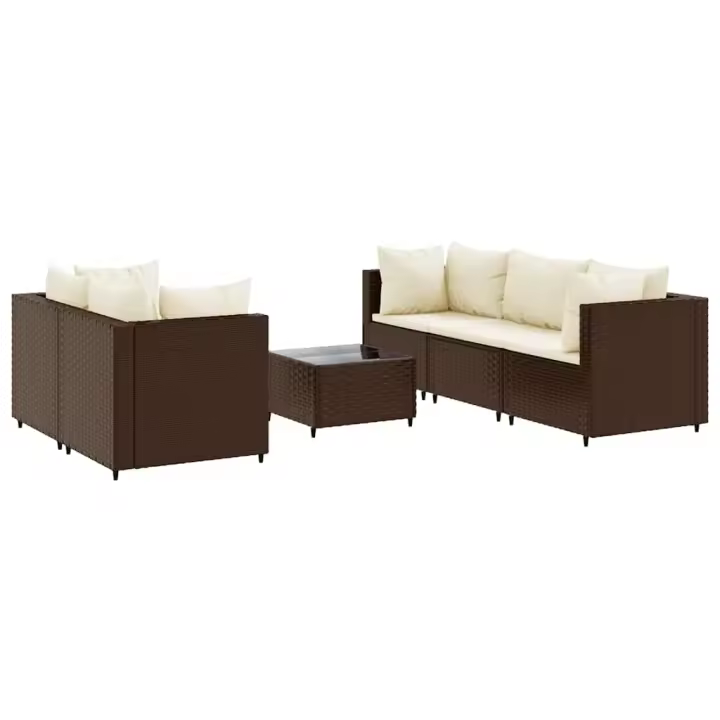 vidaXL Set muebles de jardín 6 piezas y cojines ratán sintético marrón - 1