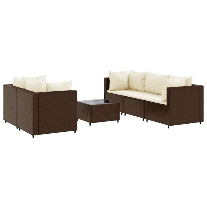 vidaXL Set muebles de jardín 6 piezas y cojines ratán sintético marrón - 1