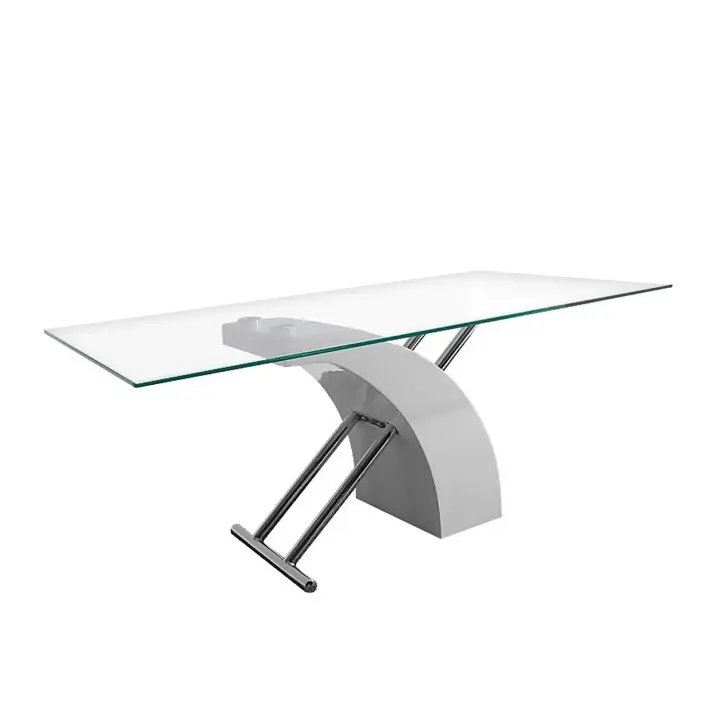 Lúzete - Mesa De Centro Clarity Transp/blanca  Mdf  Lacado Blanco, Barra De Acero Y Cristal - 1
