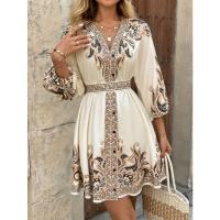Vestido Casual De Mujer Con Cinturón Y Manga Media Estampado Comodidad Versatilidad Talla S-XXL Estilo Fit And Flare - details 2