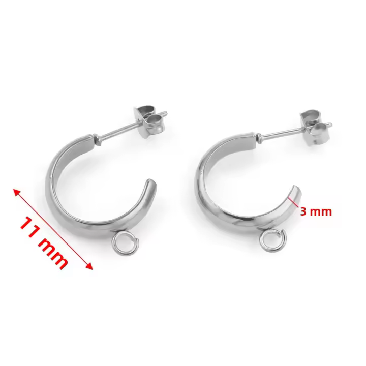 10pcs Aretes De Acero Inoxidable Gruesos En Forma De C Con Anillo Y Poste Redondo Para Accesorios De Joyería DIY - 1
