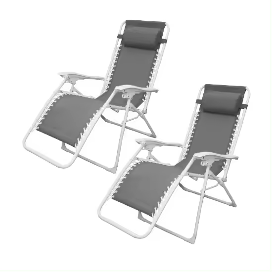 2 Tumbonas Reclinable para Camping y Jardín 112 x 65 x 84 cm Tumbona Gris + Almohada Silla Gravedad Cero Playa Verano Piscina Banquetas para Salón Jardín Balcón - 1