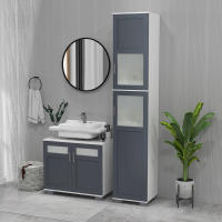 kleankin Mueble para Debajo del Lavabo Armario de Baño Bajo Lavabo con 2 Puertas de Vidrio Templado y Estante Ajustable 69x35x59 cm Blanco y Gris - details 1