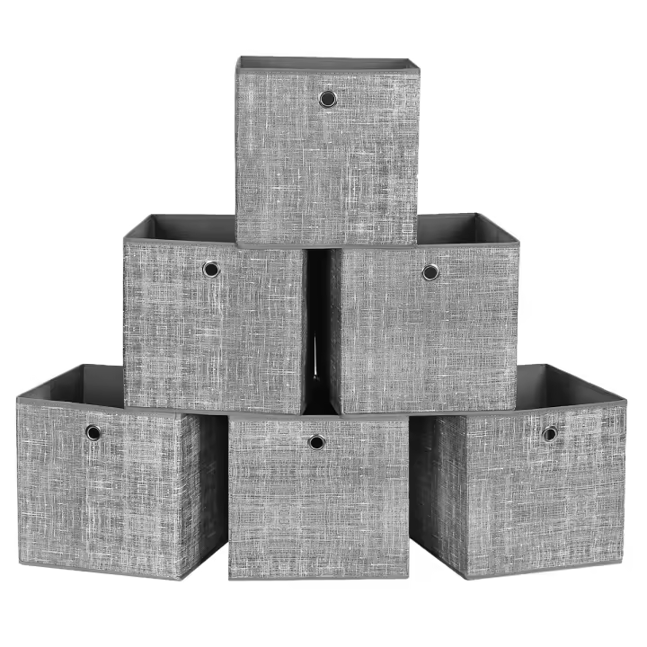 SONGMICS  Cajas de almacenamiento plegables (6 unidades, 30 x 30 x 30 cm, para juguetes, ropa, color gris jaspeado - 1
