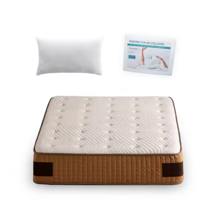 Pack Almohada Fibra Hueca + Protector Rizo Algodón + Colchón PREMIUM Viscoelástico, Altura 32 cm, PHANTASUS - 1