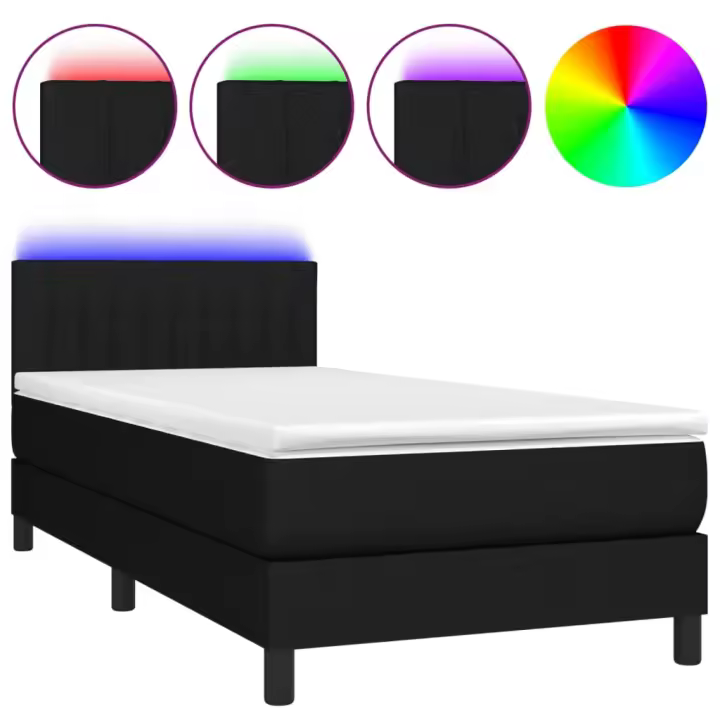 vidaXL Cama box spring colchón y luces LED tela negro 90x190 cm - 1