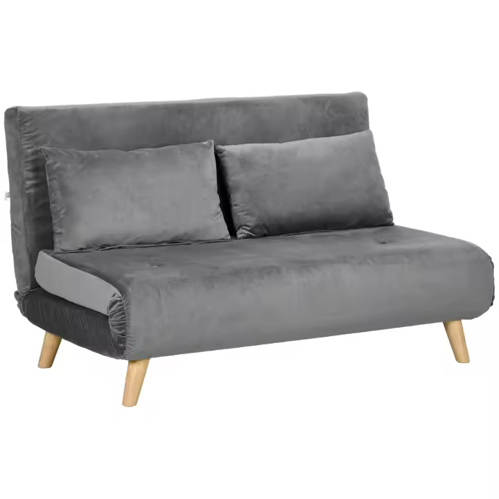 Sofá Cama con función de Cama 2 plazas, Sofá plegable con respaldo ajustable, efecto terciopelo gris, 130x78x79 cm, Adaptado para Salón - 1