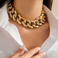 Collar Corto De Cadena Cubana Con Hebilla CCB IngeSight.Z Para Mujer Estilo Punk Color Dorado Exagerado Joyería De Fiesta Regalo - details 1