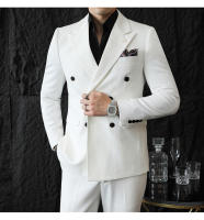 Traje De Negocios Slim Fit Doble Botón De Color Sólido Dos Piezas Coreano Elegante Para Hombres Con Pantalones Talla S-7XL - details 14