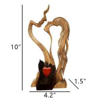 Amor Eterno Pareja Estatua De Madera Adorno Amante Besar Artesanía - details 1