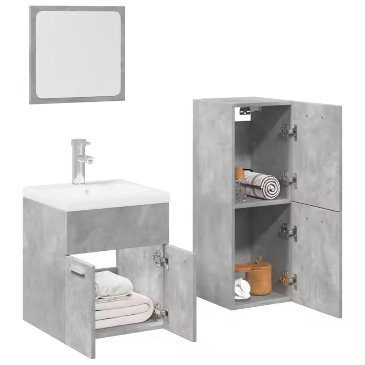 vidaXL Juego muebles de baño 4 pzas madera contrachapada gris hormigón - 1