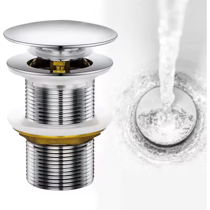 Tapon Pop Up Lavabo, Desague Lavabo Click Clack, Válvula Desagüe Fregadero sin Rebosadero, Tapones de Desagüe Lavabos, Tapón de Drenaje Emergente Anti-obstrucción para Baño y Inodoro Plata - 1
