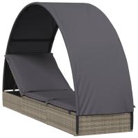 vidaXL Tumbona con toldo redondo ratán sintético 211x57x140 cm Marrón, Negro y blanco, Gris Sillas de Exterior Ideal para jardín, playa, piscina, terraza Tumbona Piscina Tumbonas Playa Tumbonas Jardín Exterior - details 2