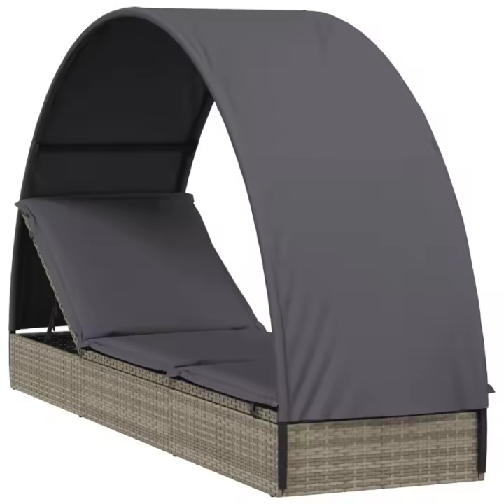 vidaXL Tumbona con toldo redondo ratán sintético 211x57x140 cm Marrón, Negro y blanco, Gris Sillas de Exterior Ideal para jardín, playa, piscina, terraza Tumbona Piscina Tumbonas Playa Tumbonas Jardín Exterior - 1