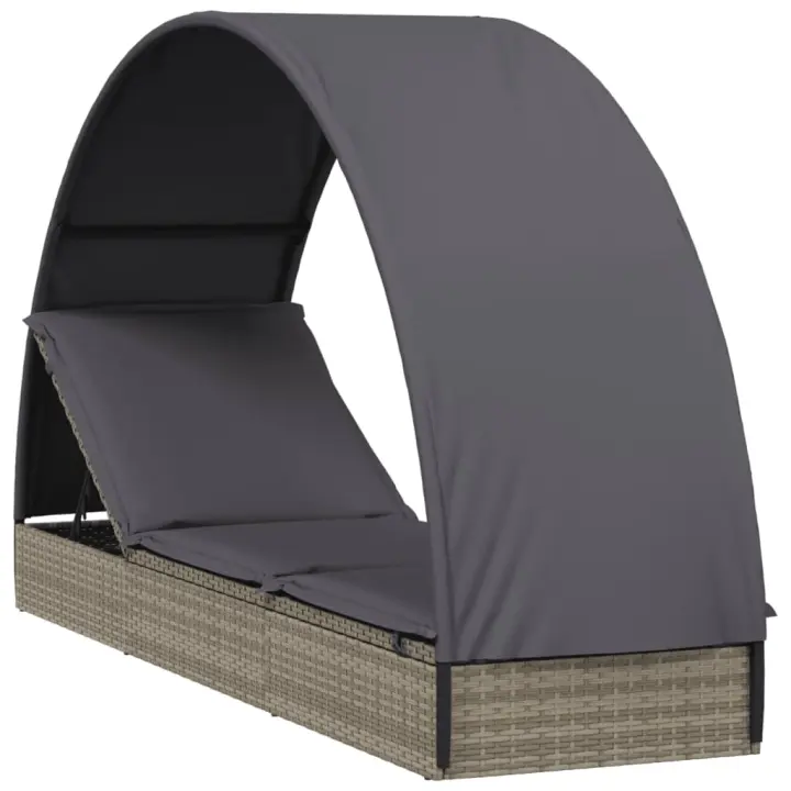 vidaXL Tumbona con toldo redondo ratán sintético 211x57x140 cm Marrón, Negro y blanco, Gris Sillas de Exterior Ideal para jardín, playa, piscina, terraza Tumbona Piscina Tumbonas Playa Tumbonas Jardín Exterior - 1
