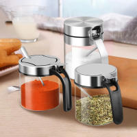 Juego De Almacenamiento De Condimentos En Vidrio Con Tapa De Acero Inoxidable Y Cuchara Botella De Mantequilla Ecológica Para Cocina Caja De Especias - details 2