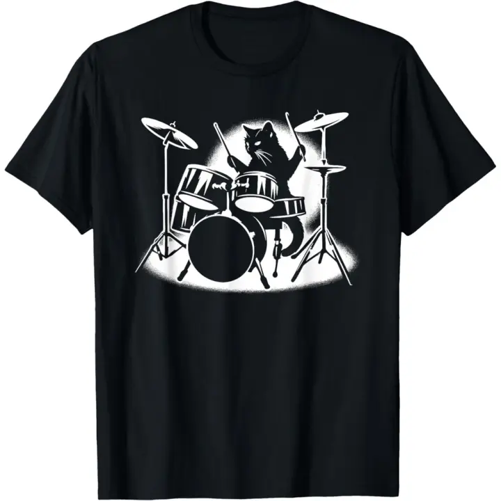 Gato Baterista Baterista Aficionado a la Música Novelty Divertido Camiseta de Baterista - 1