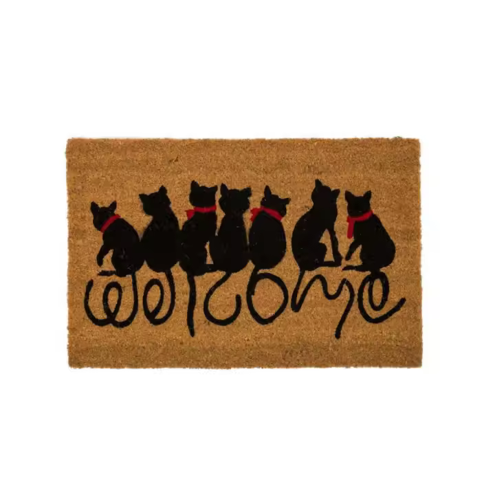 Dcasa Felpudo antideslizante negro de fibra de coco natural gatitos de 40x60 cm - 1