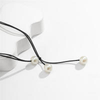 Collar De Cadena De Correa Negra Gótica Para Mujer Moda Ajustable Con Colgante De Perla Sintética Hecho a Mano Estilo Vintage - details 7