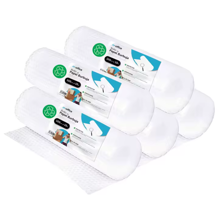 Rollo Plástico de Burbujas, Rollo de Burbujas Reciclado para Embalar, Plástico de Burbujas para Mudanzas, Embalajes y Cajas, Plástico de Burbujas para Embalaje · m-office (100cm x 10m, 5 und) - 1