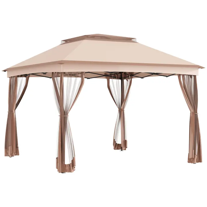 Outsunny Carpa Plegable 3.25x3.25m Gazebo Pabellón Cenador Jardín Doble Techo Mosquitera Bolsa Transporte Marco Acero Tela Poliéster Resistente de Agua - 1