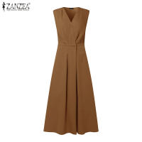 Vestido Largo Sin Mangas De Verano ZANZEA 2025 Elegante Vestido De Trabajo Para Mujer Con Botones Estilo Oficina A-Line V-Neck Polyester - details 10