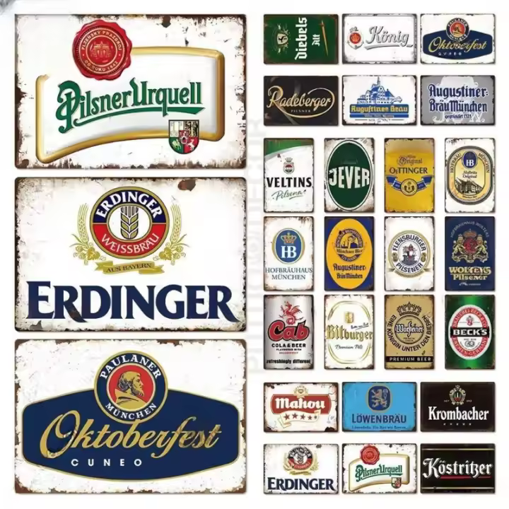 Cartel De Cerveza Alemana Vintage En Metal Para Barra Pub Bodegón De Hombre Sala De Estar Decoración De Pared Club Barra Decoración De Hogar - 1