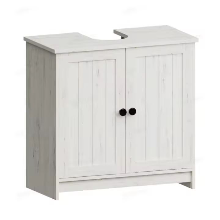 SONGMICS HOME Mueble bajo lavabo para baño, montaje ultrarrápido sin herramientas, armario con estante ajustable, para lavabos sin pedestal, blanco rústico - 1