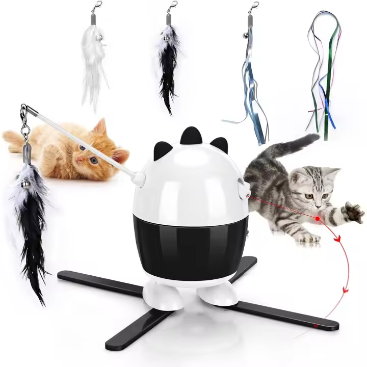 Juguetes para Gatos interactivos, Juguetes LED para Gatos y Juguetes de Plumas de Gato, 2 en 1, Juguetes de Ejercicio para Gatos de Interior (Negro) - 1
