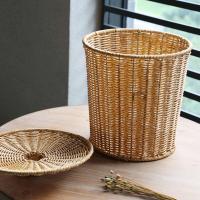 Woven Basket Trash Can Round Rattan Waste Basket with Lid Planter Woven Baskets Wicker Wastebasket - details 2