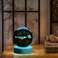 Lámpara De Noche De Cristal Con Grabado Láser 3D De Mariposa Y Ballena Decoración Moderna Policiosa Regalo De Navidad - details 1