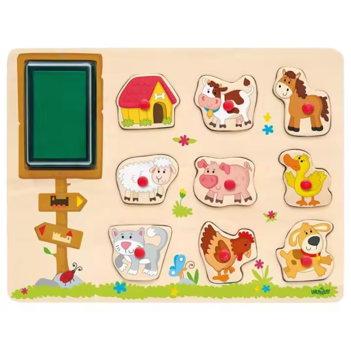 Puzle de encajables de madera con sellos de estampación animales de granja - Juego creativo de construcción y diseño en madera - 1