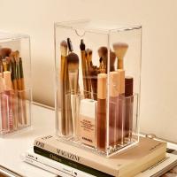 Porta-Pinceles De Acrílico Organizador De Cosméticos Con Slots Ajustables Para Escritorio Y Vanidad Caja De Almacenamiento Con Tapa De Inclinación - details 2