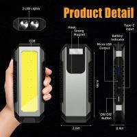 Linterna De Trabajo COB LED Recargable USB Con Batería 18650 Luz Portátil Para Camping Impermeable Con Imán 4000mAh Fuente De Iluminación Mixta Distancia De Iluminación 50-100 M - details 2