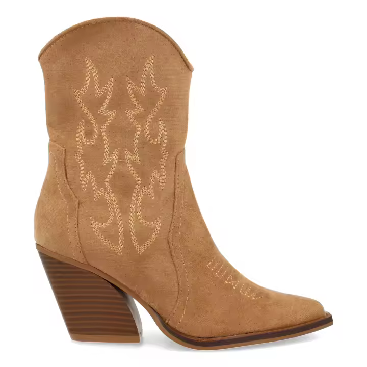 PuntoSalao Botines cowboy tacón medio mujer color camel - Unos Botines tacón medio campero alto mujer para mujer bordado en caña y empeine y cierre de cremallera color camel - 1