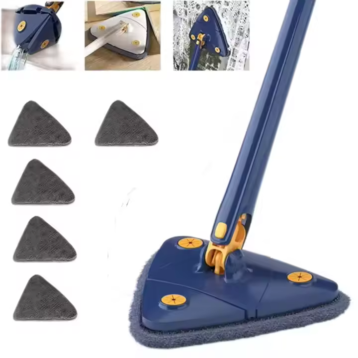 Fregona triangular ajustable de 360 grados para limpieza de ventanas, mopa de microfibra con mango de 1,3 m, limpiaparabrisas de vidrio autoescurrido, Kit de limpieza de ventanas de pared. - 1