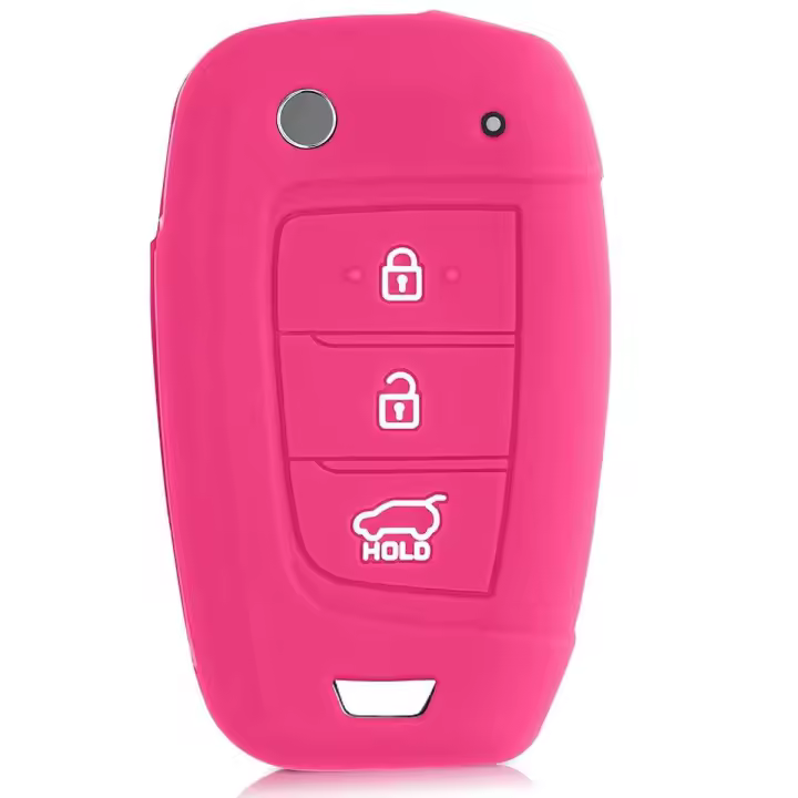 AUTOZOCO Funda Silicona Mando Llave del Coche 3 Botones Compatible con Hyundai - Cubrellaves Compatible con Hyundai- GuardaLlaves Compatible Hyundai - Silicona Suave Antideslizante - Rosa - 1