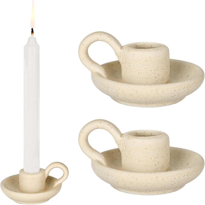 Portavelas de cerámica, portavelas de mesa, candelabro moderno con forma de taza para bodas, fiestas, vacaciones y decoración del hogar – Juego de 2 (beige)