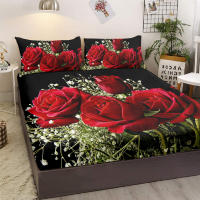 Juego De Sábanas Y Almohaderas En Negro Con Rosas Y Babasora 3 Piezas Sábanas Confortables De Poliéster Verde Y Rojo Modernas Para Cama - details 2