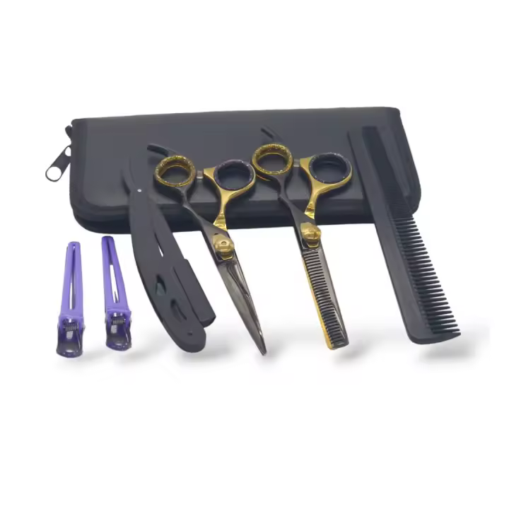 NR HERMANO ESPAÑOL Kit de Peluquero Profesional con Estuche - Tijeras de Barbero, Navaja y Peine - 1