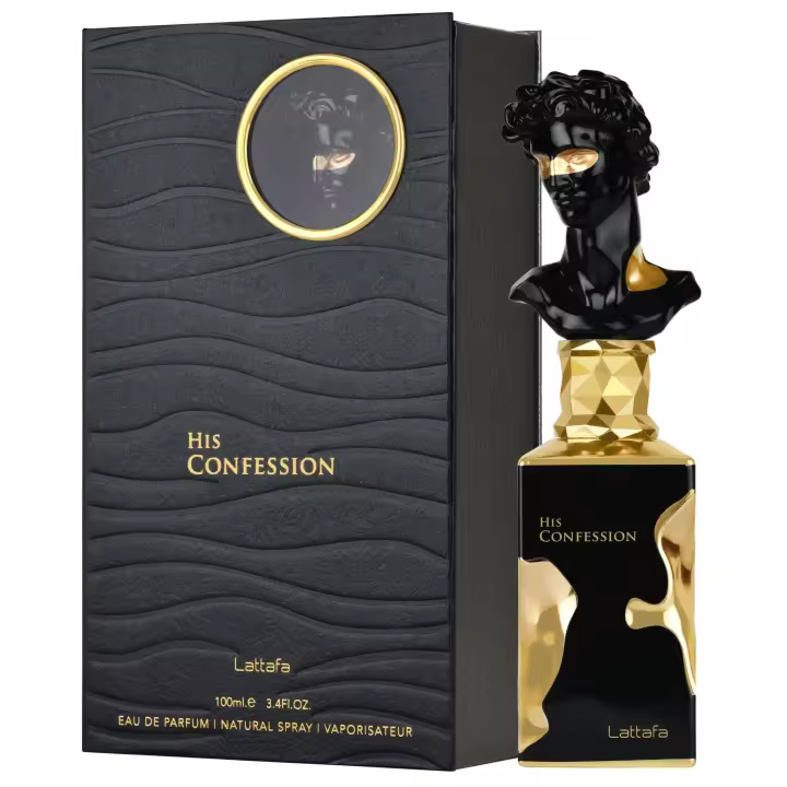 Lattafa His Confession Eau de Parfum 100ml – Perfume Árabe Masculino con Notas Dulces, Amaderadas y Especiadas – Fragancia Intensa y Moderna de Larga Duración - 1