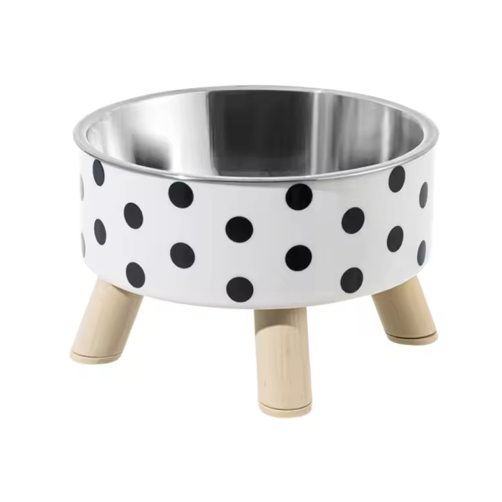 Tazón De Acero Inoxidable Para Gatos Y Perros Con Diseño De Polka-Dot Y Cuadros Antideslizante Fácil De Limpia Para Interiores Y Exterior - 1