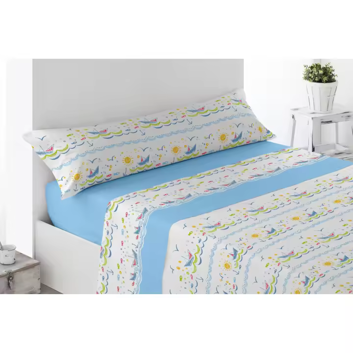 Juego de sábanas ligero, suave, fresco. Infantil, Azul, Juego de Cama 100% Microfibra tacto Satén. Cama de 90 Panda, Leones, Animales. Primavera, Verano. Dormitorio Elegante, Alegre, Colorido,Luz. Niño y Niña - 1