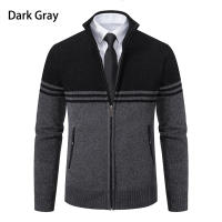 Chaqueta De Punto Para Hombre Con Cuello Erguido Y Cremallera Estilo Casual Thicken Fleece Caliente Suéter Con Patrón Rayado Abrigo De Invierno - details 7