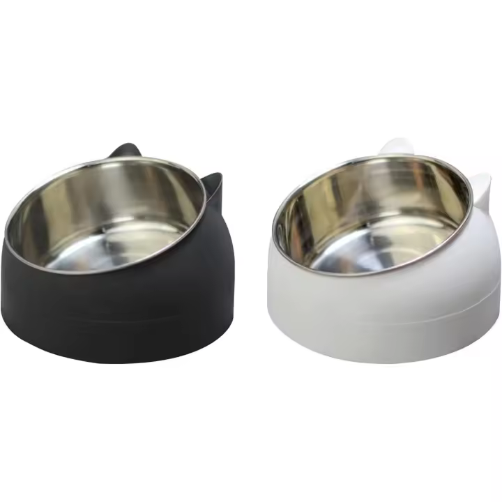 Comedero de acero inoxidable para gatos, comedero, bebedero, paquete de 2 (400 ml, negro y blanco) - 1