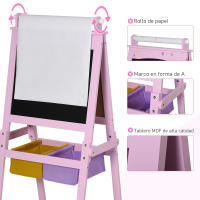 HOMCOM Pizarra Infantil Caballete 3 en 1 Pizarra de Doble Cara Caballete para Niños de +3 Años con Rollo de Papel y 2 Cestas de Almacenamiento 58,5x50,5x118 cm Rosa - details 2