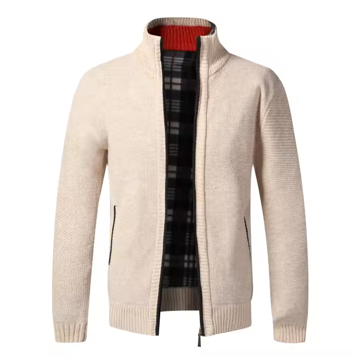 Cardigan De Cuello Alto Para Hombre Con Cremallera Thicken De Algodón Tejido En Jacquard Suéter Grueso Y Caliente Para Otoño Y Invierno Estilo Casual - 1